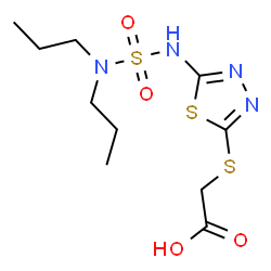 ChemSpider 2D Image | ({5-[(Dipropylsulfamoyl)amino]-1,3,4-thiadiazol-2-yl}sulfanyl)acetic acid | C10H18N4O4S3