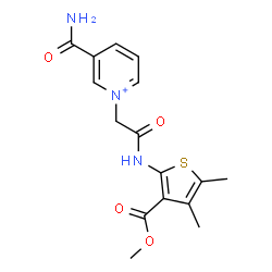 ChemSpider 2D Image | 3-Carbamoyl-1-(2-{[3-(methoxycarbonyl)-4,5-dimethyl-2-thienyl]amino}-2-oxoethyl)pyridinium | C16H18N3O4S