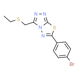 ChemSpider 2D Image | 6-(4-Bromophenyl)-3-[(ethylsulfanyl)methyl][1,2,4]triazolo[3,4-b][1,3,4]thiadiazole | C12H11BrN4S2
