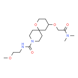 ChemSpider 2D Image | 4-[2-(Dimethylamino)-2-oxoethoxy]-N-(2-methoxyethyl)-1-oxa-9-azaspiro[5.5]undecane-9-carboxamide | C17H31N3O5