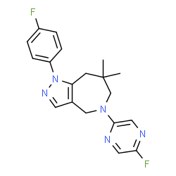 ChemSpider 2D Image | 1-(4-Fluorophenyl)-5-(5-fluoro-2-pyrazinyl)-7,7-dimethyl-1,4,5,6,7,8-hexahydropyrazolo[4,3-c]azepine | C19H19F2N5