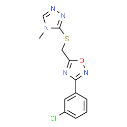 ChemSpider 2D Image | 3-(3-Chlorophenyl)-5-{[(4-methyl-4H-1,2,4-triazol-3-yl)sulfanyl]methyl}-1,2,4-oxadiazole | C12H10ClN5OS