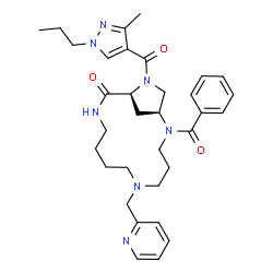 ChemSpider 2D Image | (1S,13S)-2-Benzoyl-14-[(3-methyl-1-propyl-1H-pyrazol-4-yl)carbonyl]-6-(2-pyridinylmethyl)-2,6,11,14-tetraazabicyclo[11.2.1]hexadecan-12-one | C33H43N7O3