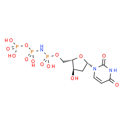 ChemSpider 2D Image | 1-[2-Deoxy-5-O-(hydroxy{[hydroxy(phosphonooxy)phosphoryl]amino}phosphoryl)-beta-L-erythro-pentofuranosyl]-2,4(1H,3H)-pyrimidinedione | C9H16N3O13P3