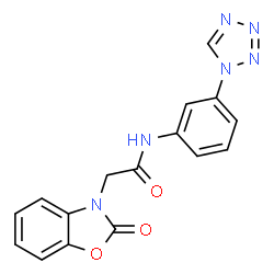 ChemSpider 2D Image | 2-(2-Oxo-1,3-benzoxazol-3(2H)-yl)-N-[3-(1H-tetrazol-1-yl)phenyl]acetamide | C16H12N6O3