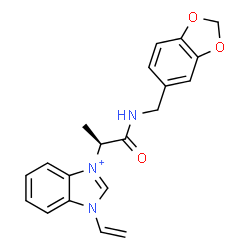 ChemSpider 2D Image | 3-{(2S)-1-[(1,3-Benzodioxol-5-ylmethyl)amino]-1-oxo-2-propanyl}-1-vinyl-1H-benzimidazol-3-ium | C20H20N3O3