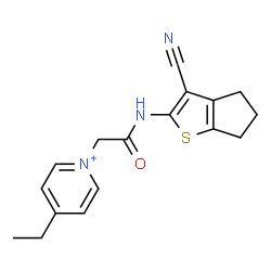 ChemSpider 2D Image | 1-{2-[(3-Cyano-5,6-dihydro-4H-cyclopenta[b]thiophen-2-yl)amino]-2-oxoethyl}-4-ethylpyridinium | C17H18N3OS