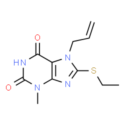 ChemSpider 2D Image | 7-Allyl-8-(ethylsulfanyl)-3-methyl-3,7-dihydro-1H-purine-2,6-dione | C11H14N4O2S