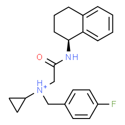 ChemSpider 2D Image | N-(4-Fluorobenzyl)-N-{2-oxo-2-[(1S)-1,2,3,4-tetrahydro-1-naphthalenylamino]ethyl}cyclopropanaminium | C22H26FN2O