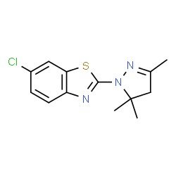 ChemSpider 2D Image | 6-Chloro-2-(3,5,5-trimethyl-4,5-dihydro-1H-pyrazol-1-yl)-1,3-benzothiazole | C13H14ClN3S