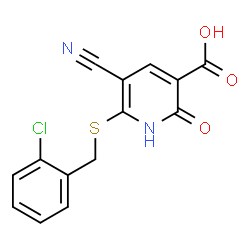 ChemSpider 2D Image | 6-[(2-Chlorobenzyl)sulfanyl]-5-cyano-2-oxo-1,2-dihydro-3-pyridinecarboxylic acid | C14H9ClN2O3S