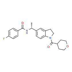 ChemSpider 2D Image | 4-fluoro-N-[(1R)-1-[1-(oxane-4-carbonyl)-2,3-dihydroindol-5-yl]ethyl]benzamide | C23H25FN2O3