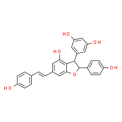 ChemSpider 2D Image | 5-{4-Hydroxy-2-(4-hydroxyphenyl)-6-[(E)-2-(4-hydroxyphenyl)vinyl]-2,3-dihydro-1-benzofuran-3-yl}-1,3-benzenediol | C28H22O6