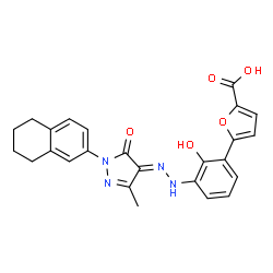 ChemSpider 2D Image | 5-(2-Hydroxy-3-{(2E)-2-[3-methyl-5-oxo-1-(5,6,7,8-tetrahydro-2-naphthalenyl)-1,5-dihydro-4H-pyrazol-4-ylidene]hydrazino}phenyl)-2-furoic acid | C25H22N4O5