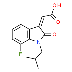 ChemSpider 2D Image | (2Z)-(7-Fluoro-1-isobutyl-2-oxo-1,2-dihydro-3H-indol-3-ylidene)acetic acid | C14H14FNO3