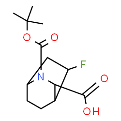 ChemSpider 2D Image | 5-Fluoro-2-{[(2-methyl-2-propanyl)oxy]carbonyl}-2-azabicyclo[2.2.2]octane-3-carboxylic acid | C13H20FNO4