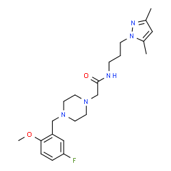 ChemSpider 2D Image | N-[3-(3,5-Dimethyl-1H-pyrazol-1-yl)propyl]-2-[4-(5-fluoro-2-methoxybenzyl)-1-piperazinyl]acetamide | C22H32FN5O2
