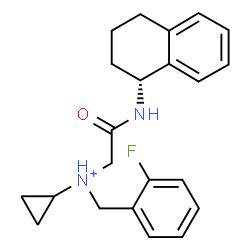 ChemSpider 2D Image | N-(2-Fluorobenzyl)-N-{2-oxo-2-[(1R)-1,2,3,4-tetrahydro-1-naphthalenylamino]ethyl}cyclopropanaminium | C22H26FN2O