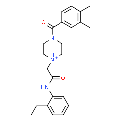 ChemSpider 2D Image | 4-(3,4-Dimethylbenzoyl)-1-{2-[(2-ethylphenyl)amino]-2-oxoethyl}piperazin-1-ium | C23H30N3O2