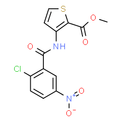 ChemSpider 2D Image | Methyl 3-[(2-chloro-5-nitrobenzoyl)amino]-2-thiophenecarboxylate | C13H9ClN2O5S