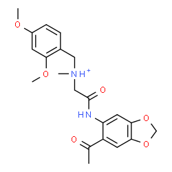 ChemSpider 2D Image | 2-[(6-Acetyl-1,3-benzodioxol-5-yl)amino]-N-(2,4-dimethoxybenzyl)-N-methyl-2-oxoethanaminium | C21H25N2O6