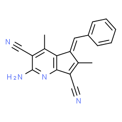 ChemSpider 2D Image | (5E)-2-Amino-5-benzylidene-4,6-dimethyl-5H-cyclopenta[b]pyridine-3,7-dicarbonitrile | C19H14N4