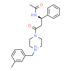 ChemSpider 2D Image | 4-[(3R)-3-Acetamido-3-phenylpropanoyl]-1-(3-methylbenzyl)piperazin-1-ium | C23H30N3O2