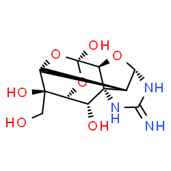 ChemSpider 2D Image | (2S,4S,5R,9S,11S,12S,14R)-2-(Hydroxymethyl)-7-imino-10,13,15-trioxa-6,8-diazapentacyclo[7.4.1.1~3,12~.0~5,11~.0~5,14~]pentadecane-2,4,12-triol | C11H15N3O7