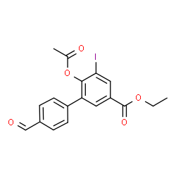ChemSpider 2D Image | Ethyl 6-acetoxy-4'-formyl-5-iodo-3-biphenylcarboxylate | C18H15IO5