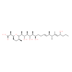 ChemSpider 2D Image | (2S)-2-{(2S,5S,6S)-5-Methyl-6-[(2S,3S,4S,5S,6S,7R,10E,12R,13R,14E,16R)-3,5,7,16-tetrahydroxy-4,6,12,13,14-pentamethyl-10,14-nonadecadien-2-yl]tetrahydro-2H-pyran-2-yl}propanoic acid | C33H60O7