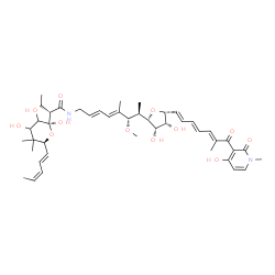 ChemSpider 2D Image | (2S)-N-[(2E,4E,6S,7R)-7-{(2S,3S,4R,5R)-3,4-Dihydroxy-5-[(1E,3E,5E)-7-(4-hydroxy-1-methyl-2-oxo-1,2-dihydro-3-pyridinyl)-6-methyl-7-oxo-1,3,5-heptatrien-1-yl]tetrahydro-2-furanyl}-6-methoxy-5-methyl-2,
4-octadien-1-yl]-2-{(2R,6S)-2,3,4-trihydroxy-5,5-dimethyl-6-[(1E,3Z)-1,3-pentadien-1-yl]tetrahydro-2H-pyran-2-yl}butanamide (non-preferred name) | C44H62N2O12