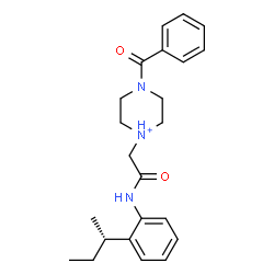 ChemSpider 2D Image | 4-Benzoyl-1-[2-({2-[(2S)-2-butanyl]phenyl}amino)-2-oxoethyl]piperazin-1-ium | C23H30N3O2