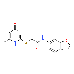 ChemSpider 2D Image | acetamide, N-1,3-benzodioxol-5-yl-2-[(4-hydroxy-6-methyl-2-pyrimidinyl)thio]- | C14H13N3O4S