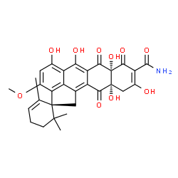 ChemSpider 2D Image | (1R,7a'R,11a'S)-5',6',7a',10',11a'-Pentahydroxy-3'-methoxy-2,6,6-trimethyl-7',8',12'-trioxo-7',7a',8',11',11a',12'-hexahydro-1'H-spiro[cyclohex-2-ene-1,2'-cyclopenta[de]tetracene]-9'-carboxamide | C30H29NO10