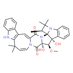 ChemSpider 2D Image | (10aR,11R,11aS,18S,18aR)-10a,11a-Dihydroxy-11-methoxy-6,6,17,17,18-pentamethyl-11,11a,17,18-tetrahydro-5H-azeto[1,2-a]indolo[3''',2''':4'',5'']azocino[1'',2'':4',5']pyrazino[1',2':1,5]pyrrolo[2,3-b]in
dole-10,20(6H,10aH)-dione | C33H34N4O5