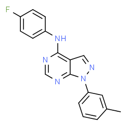 ChemSpider 2D Image | N-(4-fluorophenyl)-1-(3-methylphenyl)-4-pyrazolo[3,4-d]pyrimidinamine | C18H14FN5