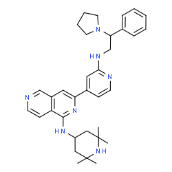 ChemSpider 2D Image | 3-(2-{[2-Phenyl-2-(1-pyrrolidinyl)ethyl]amino}-4-pyridinyl)-N-(2,2,6,6-tetramethyl-4-piperidinyl)-2,6-naphthyridin-1-amine | C34H43N7