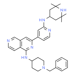 ChemSpider 2D Image | N-(1-Benzyl-4-piperidinyl)-3-{2-[(2,2,6,6-tetramethyl-4-piperidinyl)amino]-4-pyridinyl}-2,6-naphthyridin-1-amine | C34H43N7