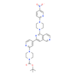 ChemSpider 2D Image | 2-Methyl-2-propanyl 4-(4-{1-[4-(5-nitro-2-pyridinyl)-1-piperazinyl]-2,6-naphthyridin-3-yl}-2-pyridinyl)-1-piperazinecarboxylate | C31H35N9O4
