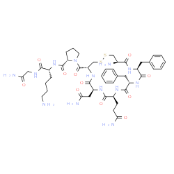 ChemSpider 2D Image | 1-{[(4R,7S,10S,13S,16S,19R)-19-Amino-7-(2-amino-2-oxoethyl)-10-(3-amino-3-oxopropyl)-13,16-dibenzyl-6,9,12,15,18-pentaoxo-1,2-dithia-5,8,11,14,17-pentaazacycloicosan-4-yl]carbonyl}-L-prolyl-D-lysylgly
cinamide | C46H65N13O11S2
