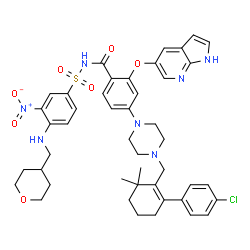 ChemSpider 2D Image | 4-(4-{[2-(4-Chlorophenyl)-6,6-dimethyl-1-cyclohexen-1-yl]methyl}-1-piperazinyl)-N-({3-nitro-4-[(tetrahydro-2H-pyran-4-ylmethyl)amino]phenyl}sulfonyl)-2-(1H-pyrrolo[2,3-b]pyridin-5-yloxy)benzamide | C45H50ClN7O7S