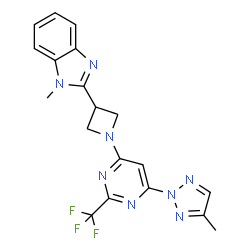 ChemSpider 2D Image | 1-Methyl-2-{1-[6-(4-methyl-2H-1,2,3-triazol-2-yl)-2-(trifluoromethyl)-4-pyrimidinyl]-3-azetidinyl}-1H-benzimidazole | C19H17F3N8