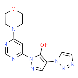 ChemSpider 2D Image | 1-[6-(4-Morpholinyl)-4-pyrimidinyl]-4-(1H-1,2,3-triazol-1-yl)-1H-pyrazol-5-ol | C13H14N8O2