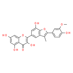 ChemSpider 2D Image | 3,5,7-Trihydroxy-2-[7-hydroxy-2-(4-hydroxy-3-methoxyphenyl)-3-methyl-1-benzofuran-5-yl]-4H-chromen-4-one | C25H18O9