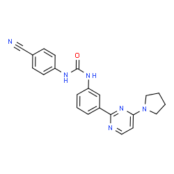 ChemSpider 2D Image | 1-(4-Cyanophenyl)-3-{3-[4-(1-pyrrolidinyl)-2-pyrimidinyl]phenyl}urea | C22H20N6O