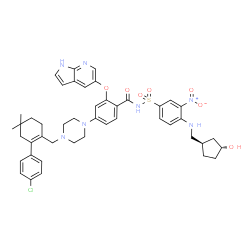 ChemSpider 2D Image | 4-(4-{[2-(4-Chlorophenyl)-4,4-dimethyl-1-cyclohexen-1-yl]methyl}-1-piperazinyl)-N-{[4-({[(1R,3R)-3-hydroxycyclopentyl]methyl}amino)-3-nitrophenyl]sulfonyl}-2-(1H-pyrrolo[2,3-b]pyridin-5-yloxy)benzamid
e | C45H50ClN7O7S