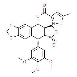 ChemSpider 2D Image | (5R,5aR,8aR,9R)-8-Oxo-9-(3,4,5-trimethoxyphenyl)-5,5a,6,8,8a,9-hexahydrofuro[3',4':6,7]naphtho[2,3-d][1,3]dioxol-5-yl 5-methyl-1,2-oxazole-3-carboxylate | C27H25NO10