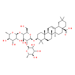 ChemSpider 2D Image | (3beta)-3-{[6-Deoxy-alpha-L-mannopyranosyl-(1->2)-[6-deoxy-alpha-L-mannopyranosyl-(1->4)]-beta-D-glucopyranosyl]oxy}olean-12-en-28-oic acid | C48H78O16