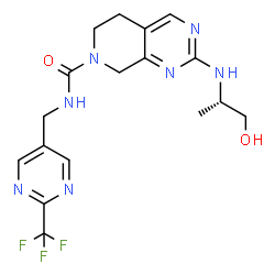 ChemSpider 2D Image | 2-{[(2S)-1-Hydroxy-2-propanyl]amino}-N-{[2-(trifluoromethyl)-5-pyrimidinyl]methyl}-5,8-dihydropyrido[3,4-d]pyrimidine-7(6H)-carboxamide | C17H20F3N7O2