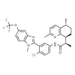 ChemSpider 2D Image | (2R)-N-{4-Chloro-3-[1-methyl-5-(trifluoromethoxy)-1H-benzimidazol-2-yl]phenyl}-2-[(5R,8S)-2,5-dimethyl-5,6,7,8-tetrahydro-8-quinolinyl]propanamide | C29H28ClF3N4O2